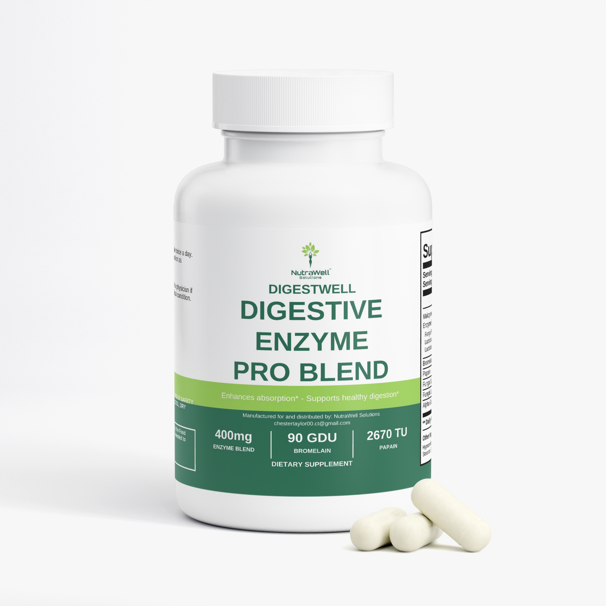 DigestWell digestive enzyme bottle angled view
