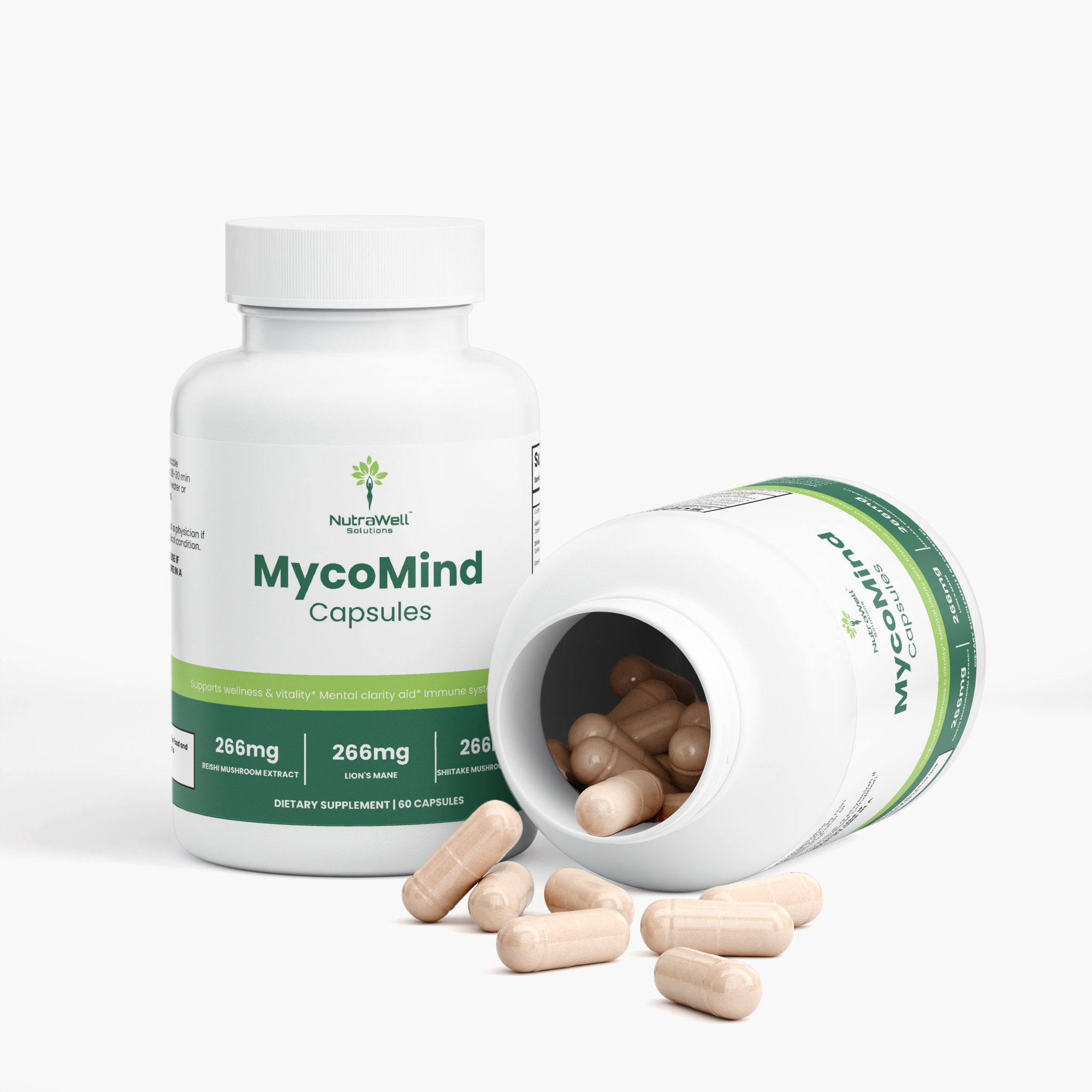 NutraWell Mushroom Complex 10 X bottle shown at an angle