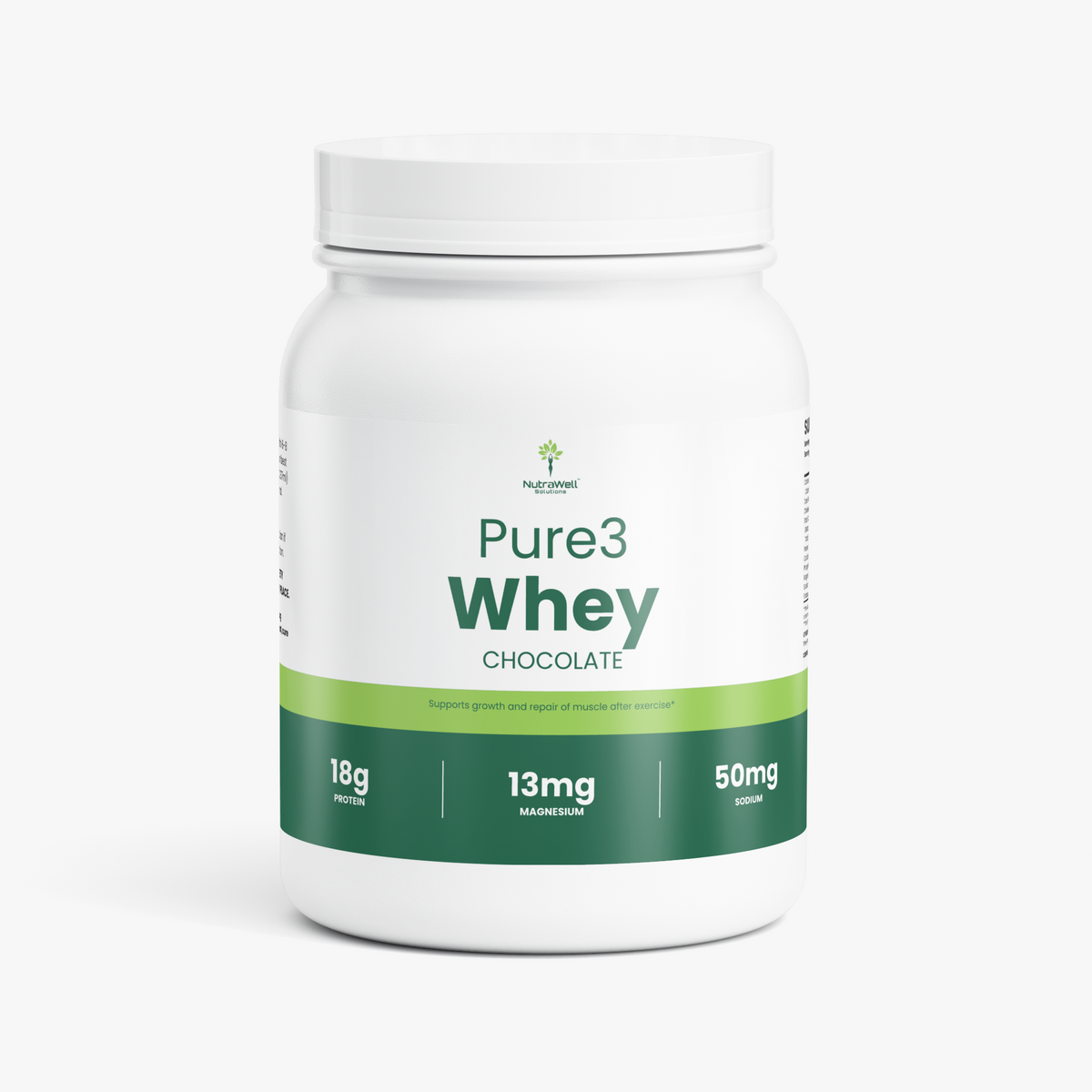 NutraWell Pure3 Chocolate Whey Protein Isolate container