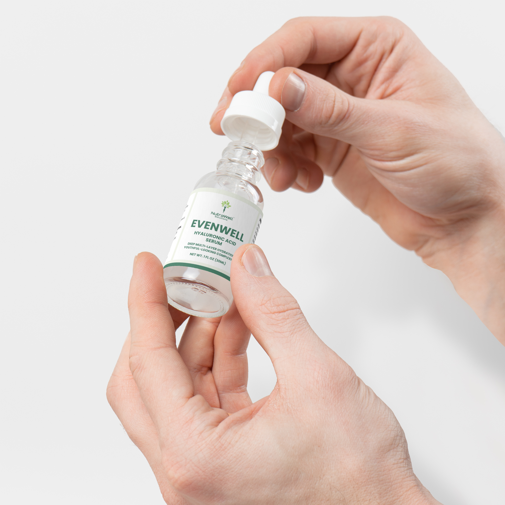 Small amount of EvenWell serum applied to clean skin