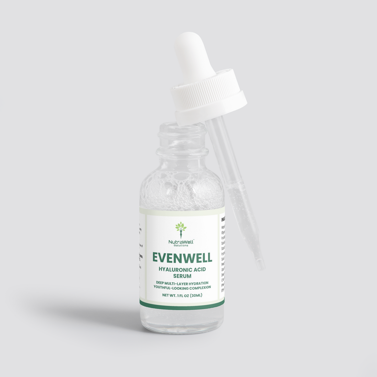 EvenWell Hyaluronic Acid Serum bottle angled view