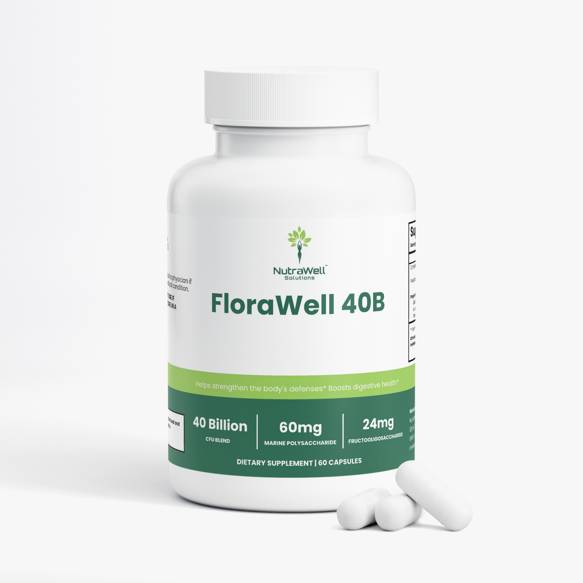 FloraWell 40B Probiotic bottle angled view