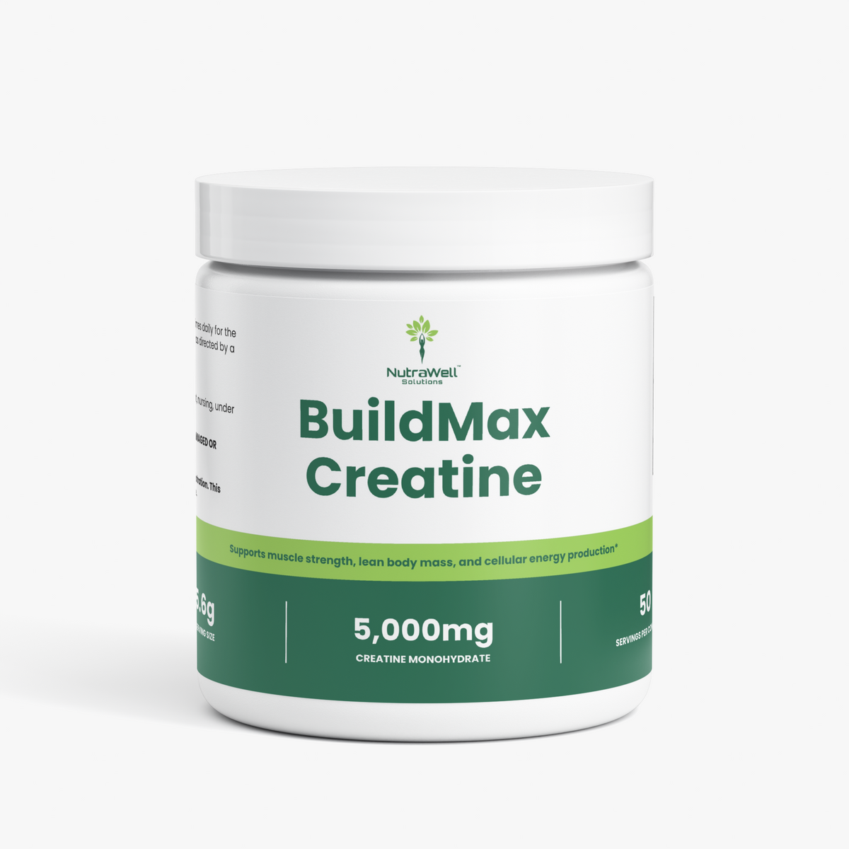 Creatine Monohydrate unflavored powder container, front view