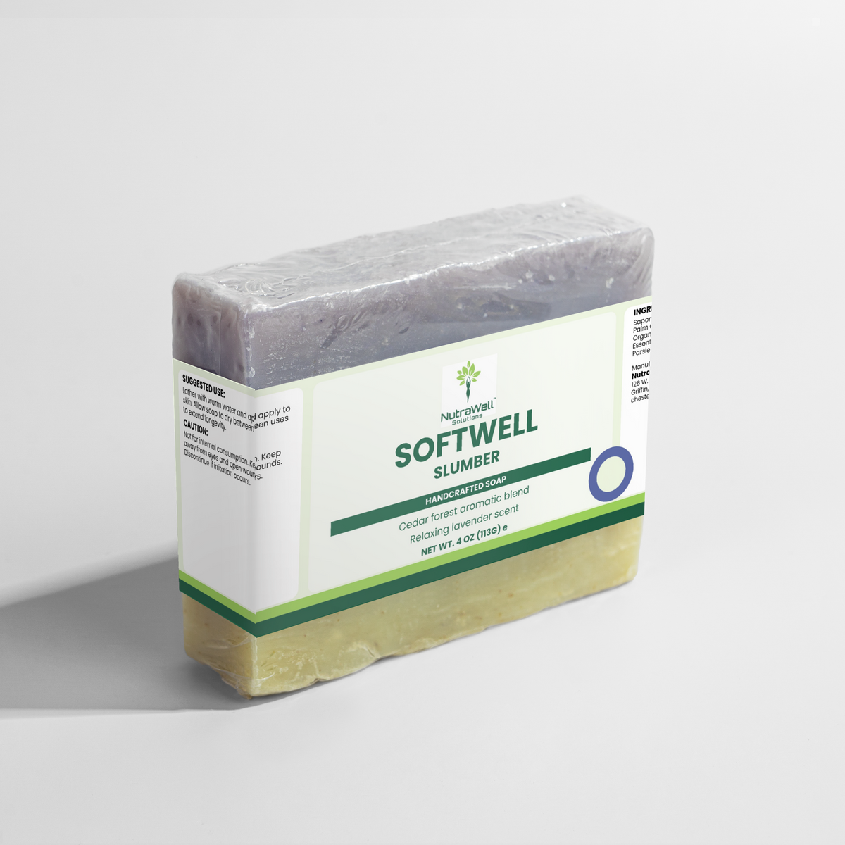 Slumber Soap ingredient and use label