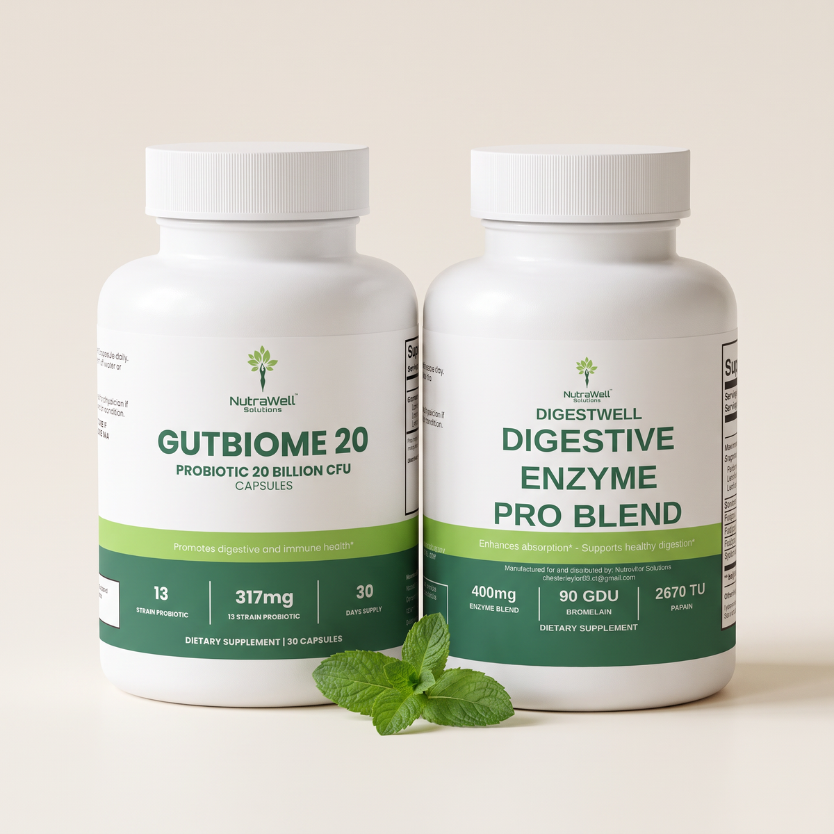 Daily Digestive Pair: GutBiome 20 Probiotic and DigestWell Digestive Enzyme Pro Blend