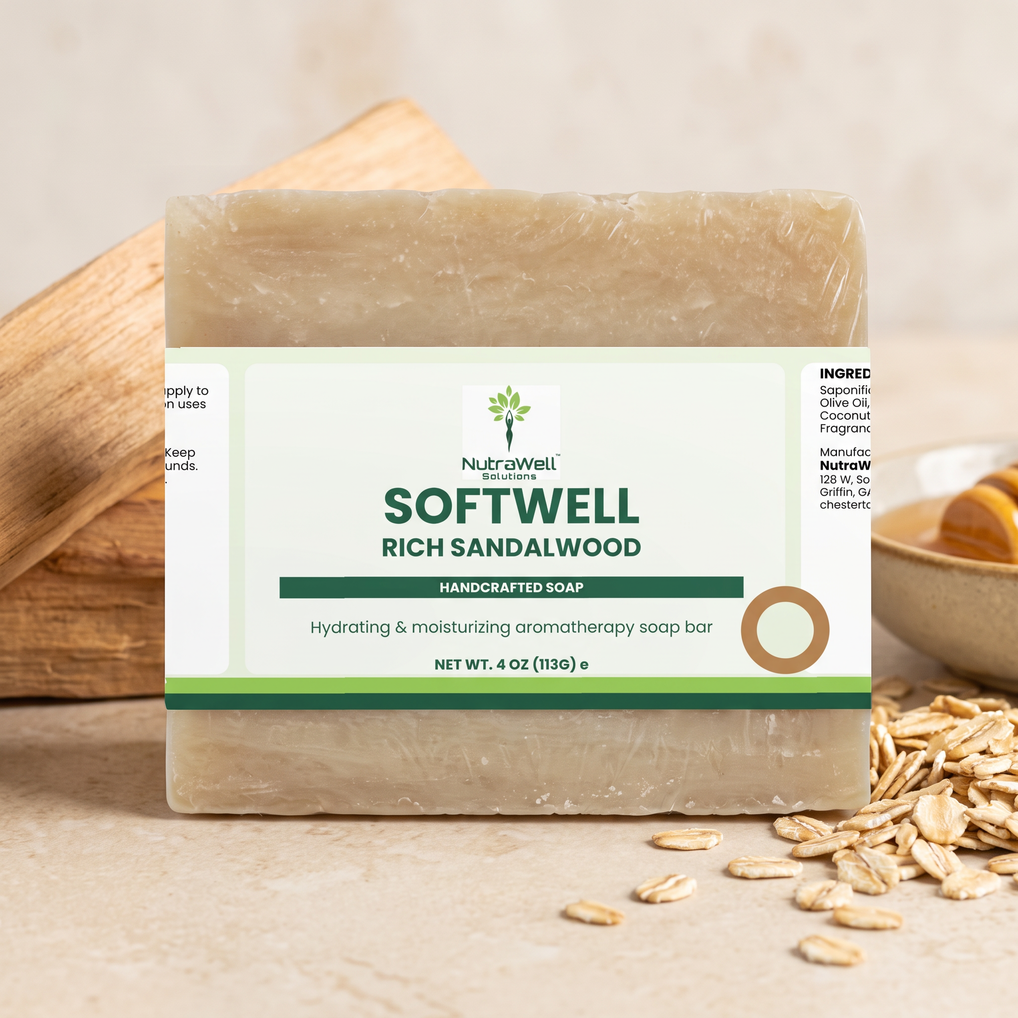 NutraWell Warm Comfort — Sandalwood + Oat Milk & Honey soap bundle