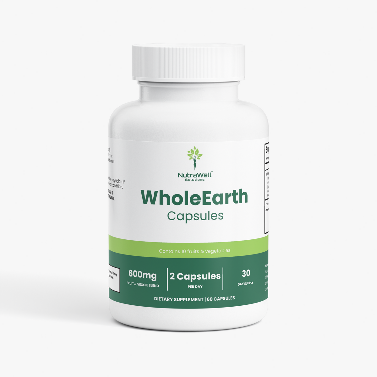 NutraWell Fruits and Veggies dietary supplement bottle, 60 capsules