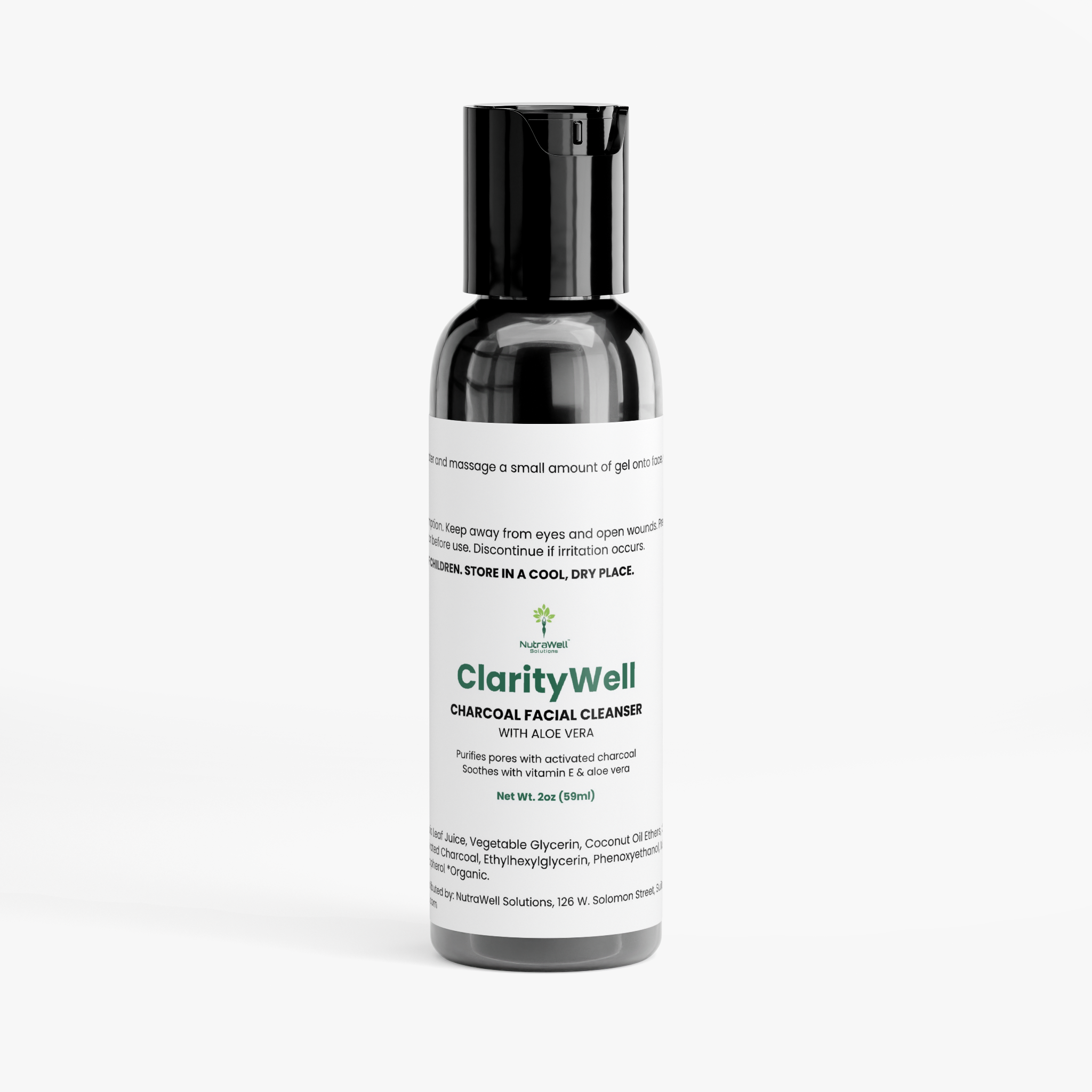NutraWell ClarityWell Charcoal Facial Cleanser 2 oz bottle