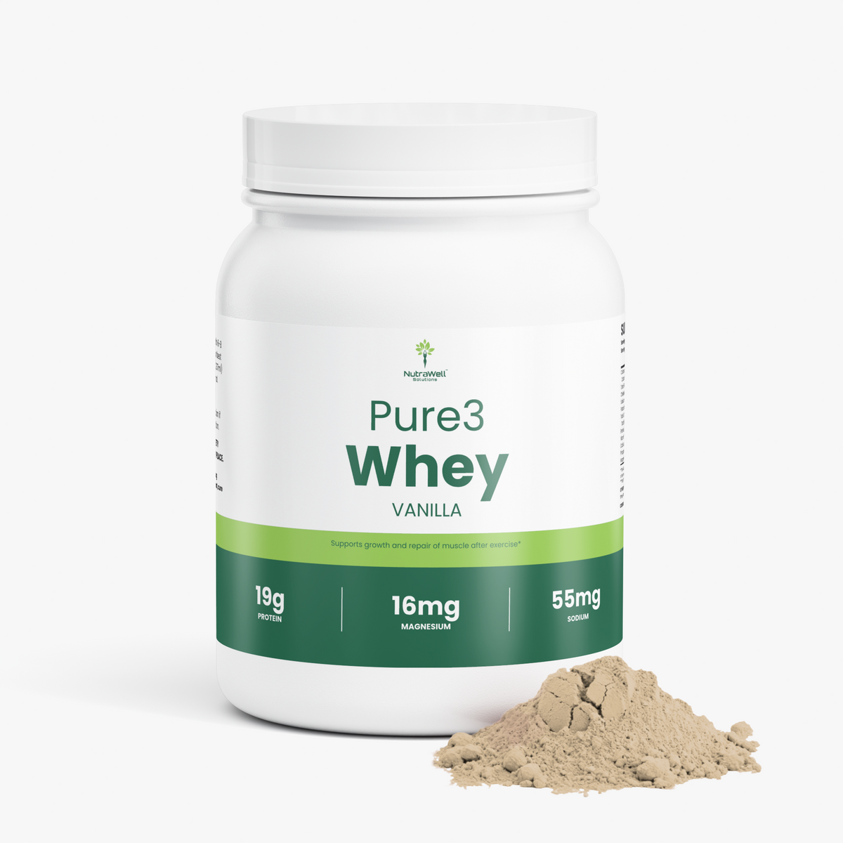 Pure3 Vanilla Whey Protein Isolate container angled view