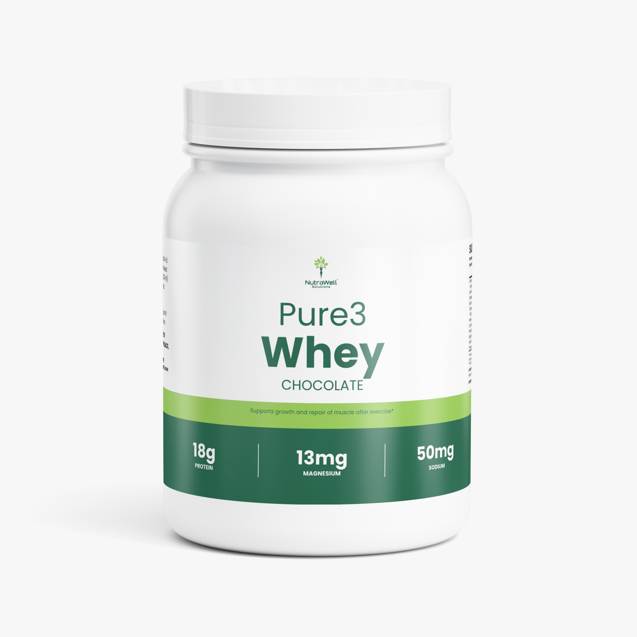 NutraWell Pure3 Chocolate Whey Protein Isolate container