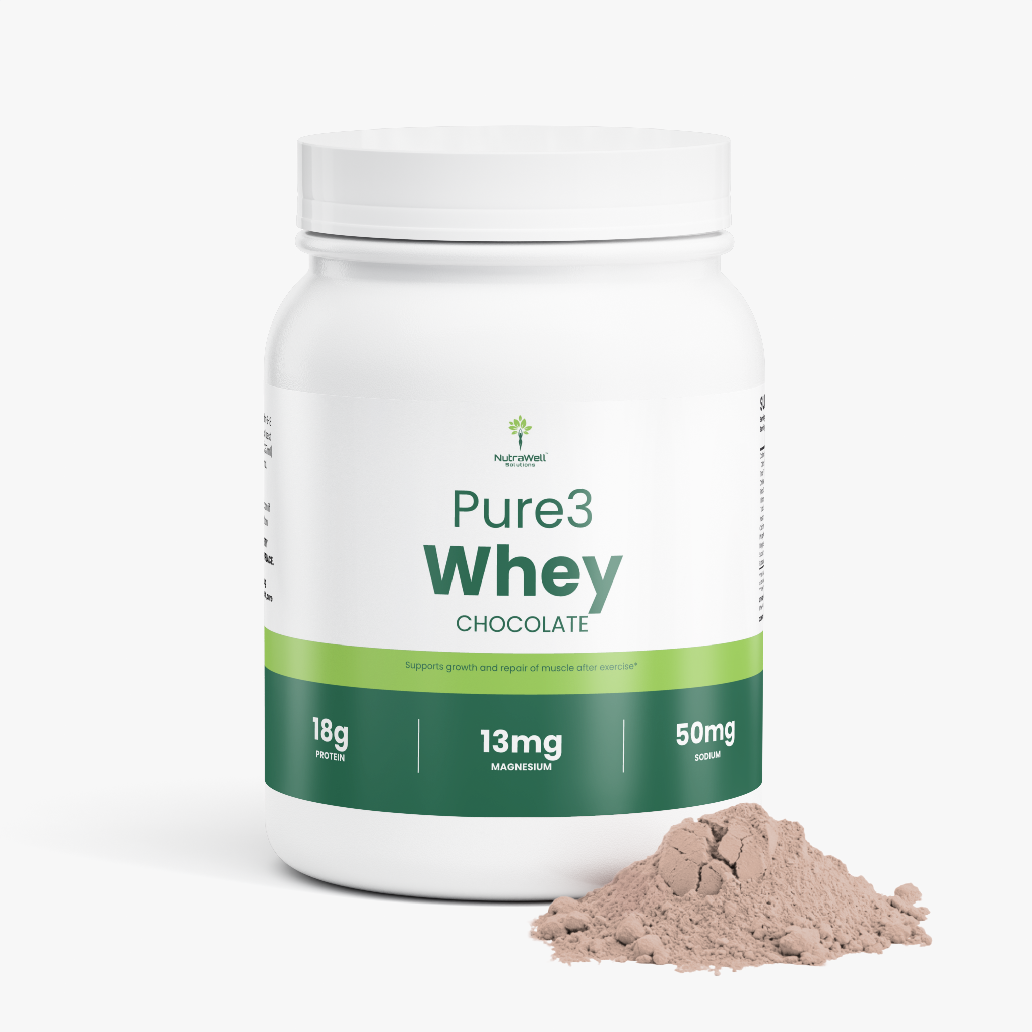 Pure3 Chocolate Whey Protein Isolate container angled view