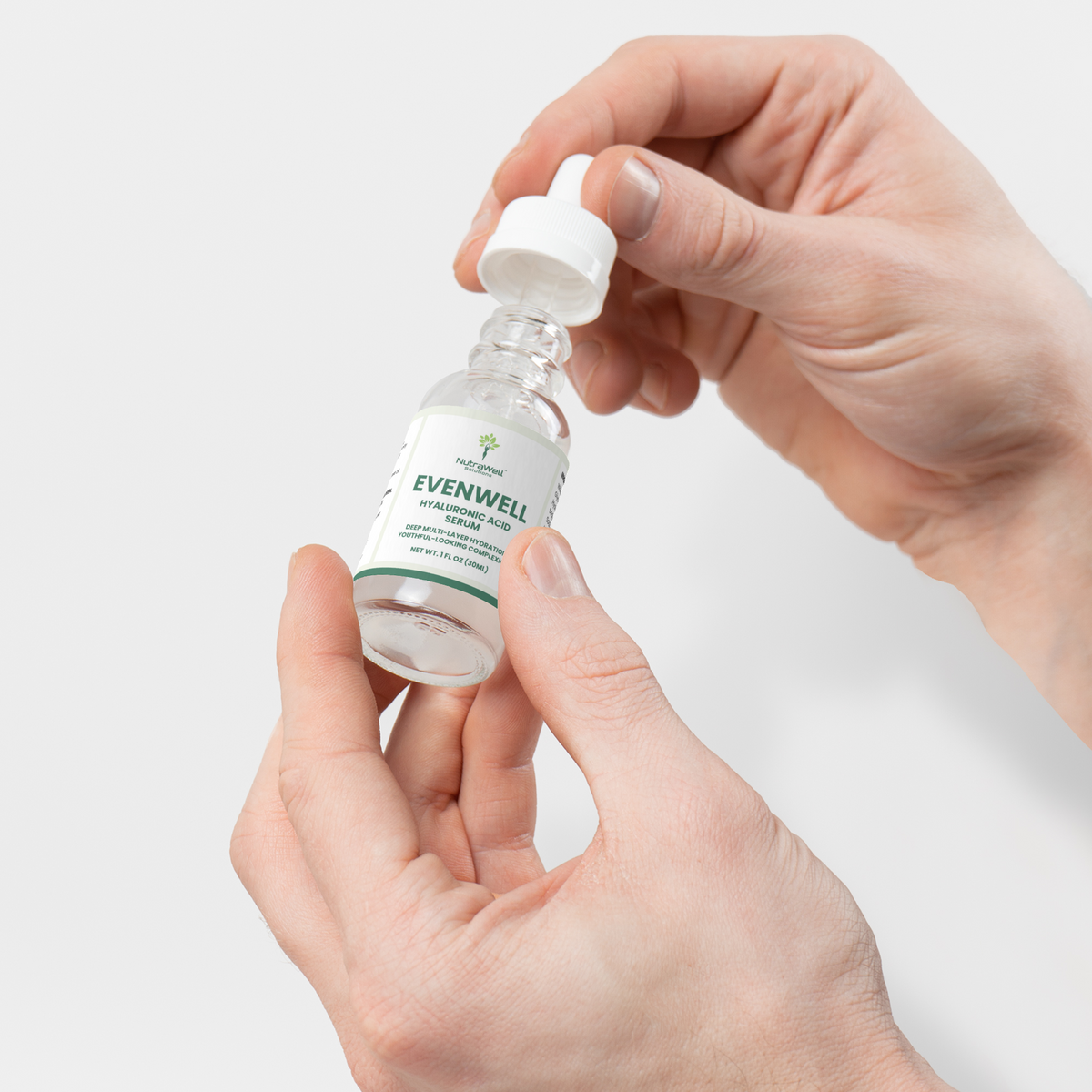 Small amount of EvenWell serum applied to clean skin