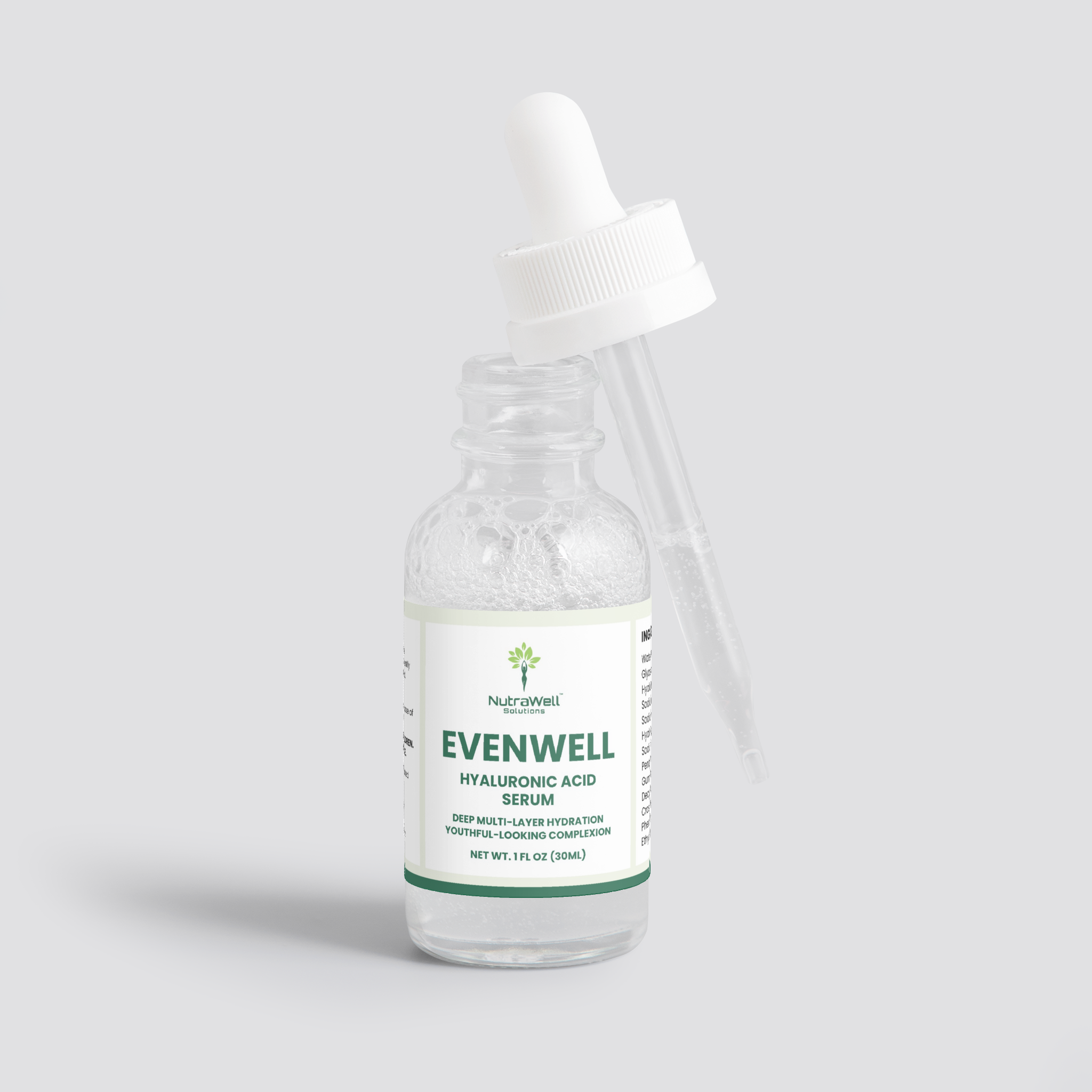 EvenWell Hyaluronic Acid Serum bottle angled view