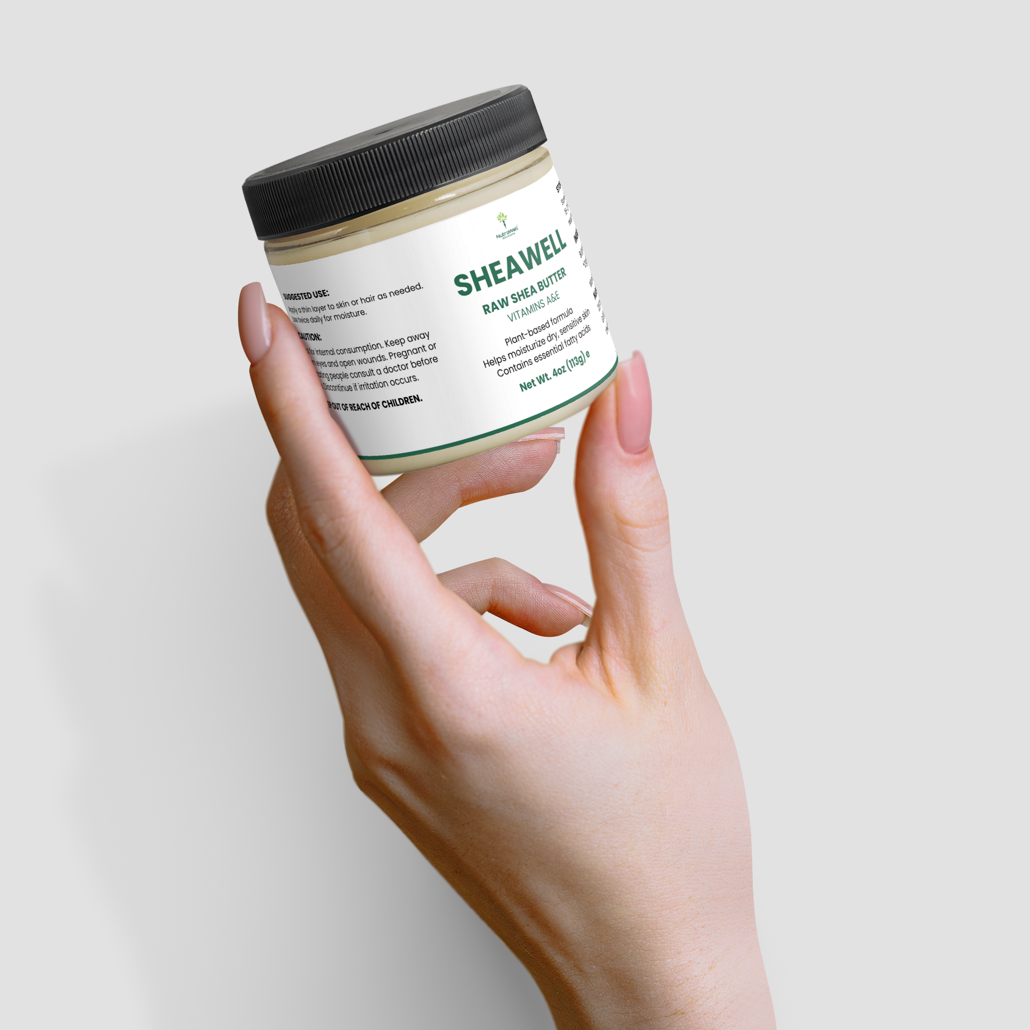 Thin layer of SheaWell applied to dry skin