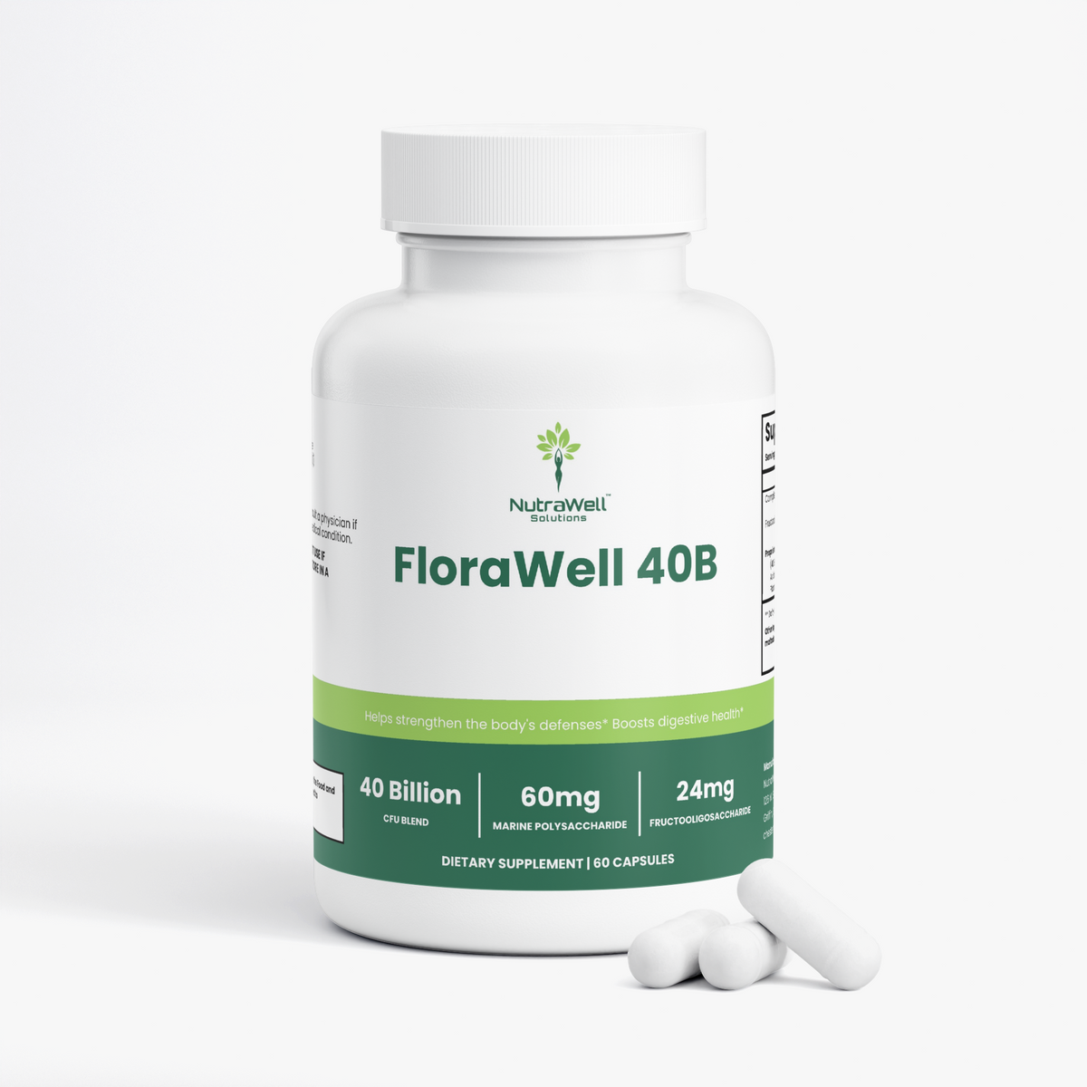 FloraWell 40B Probiotic bottle angled view