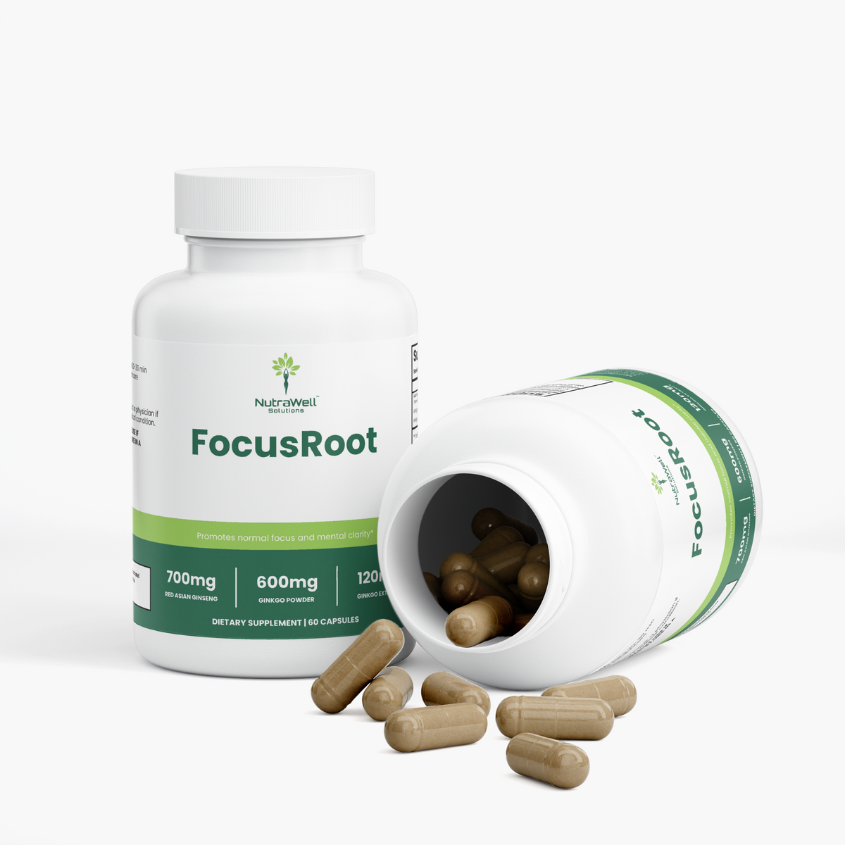 FocusRoot Supplement Facts with ginseng and two forms of ginkgo
