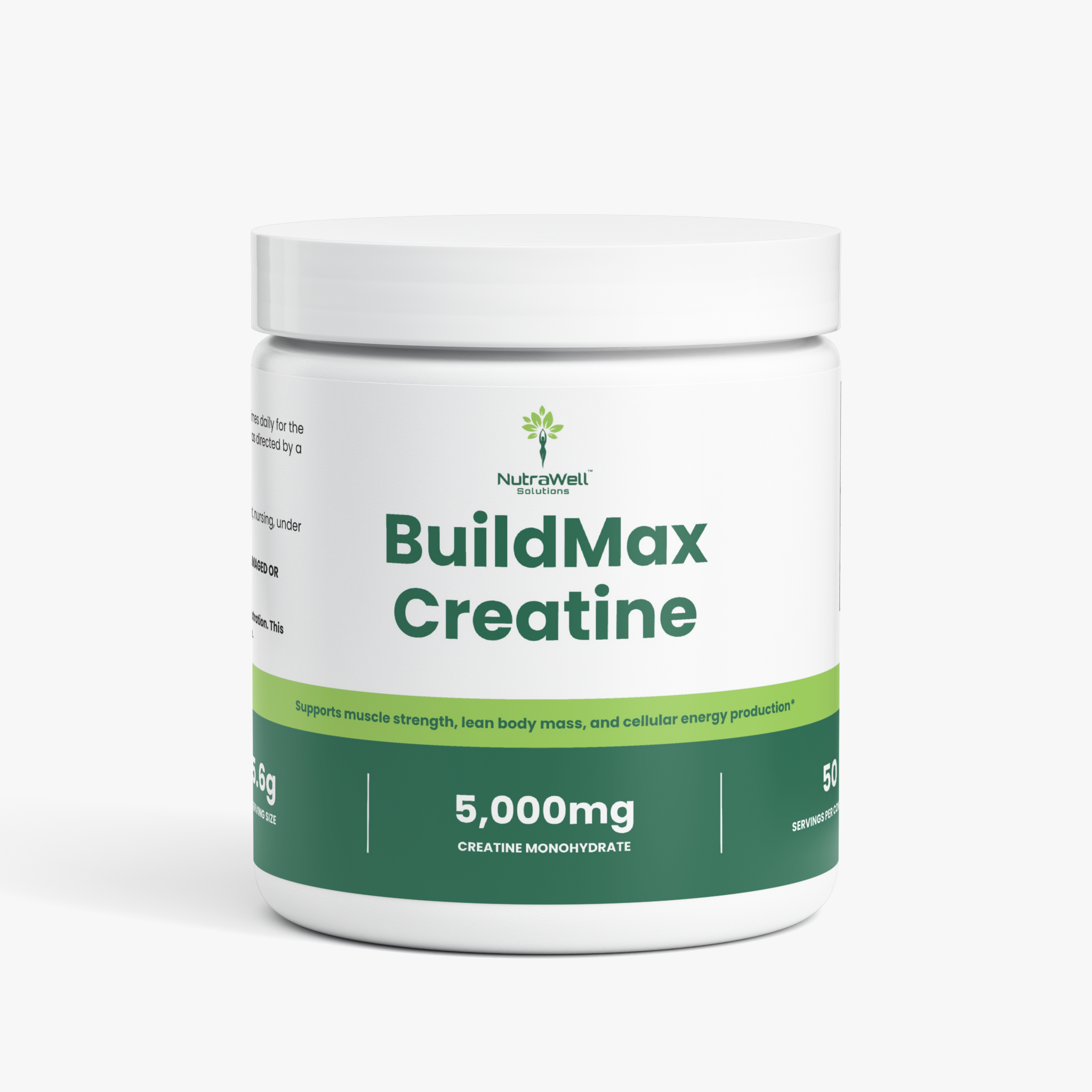 Creatine Monohydrate unflavored powder container, front view