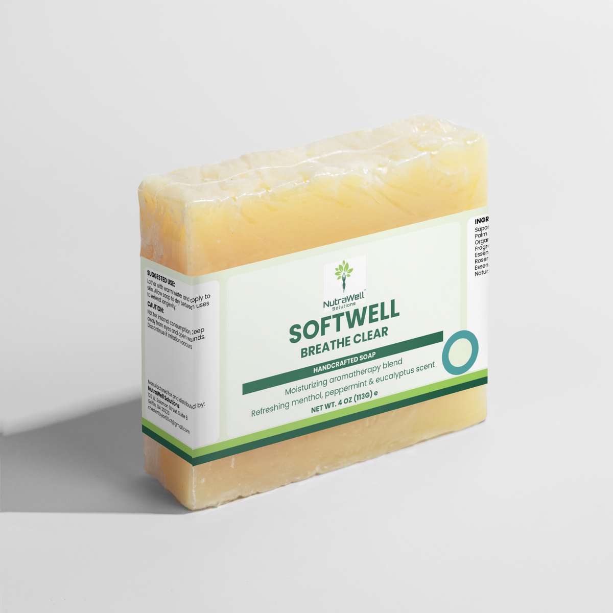 Breathe Clear Soap ingredient and use label