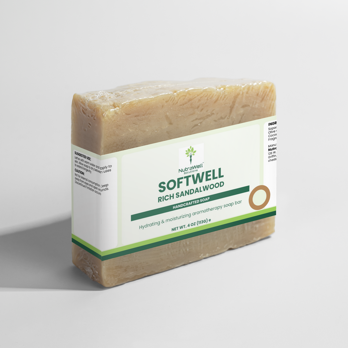 Rich Sandalwood Soap ingredient and use label
