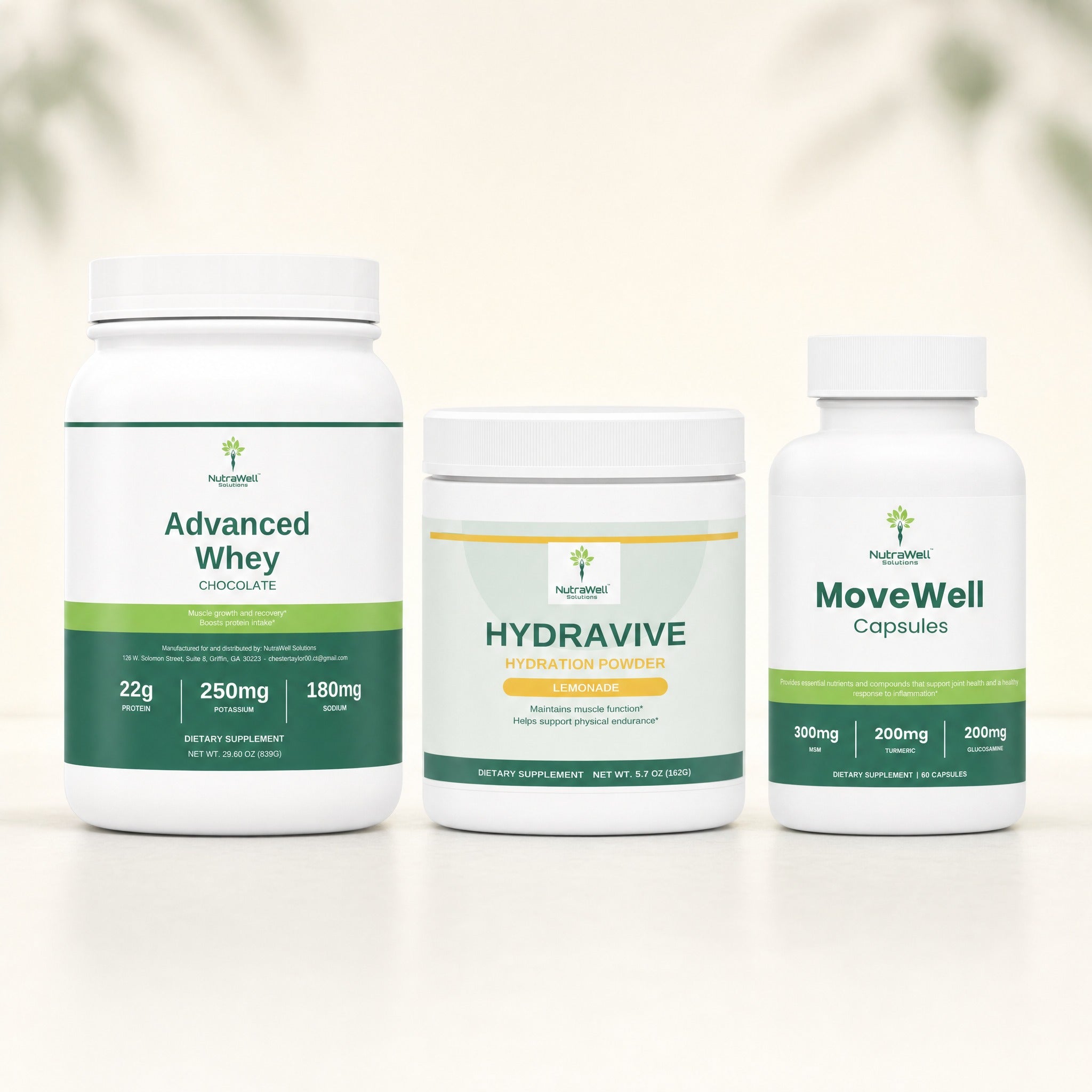 Active Performance Stack with Advanced Whey Chocolate, Hydravive Lemonade, and MoveWell
