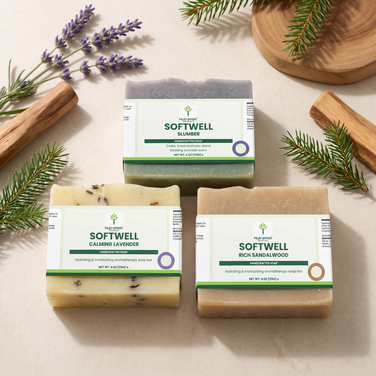 NutraWell Calm and Wood Soap Trio bundle
