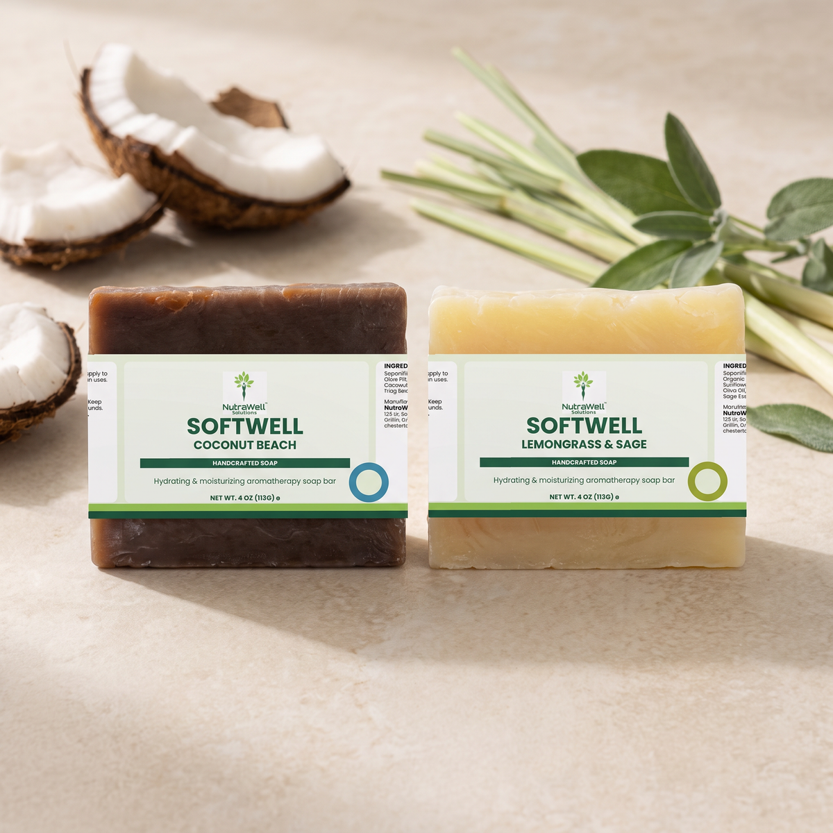 NutraWell Coastal Herbal — Coconut + Lemongrass & Sage soap bundle