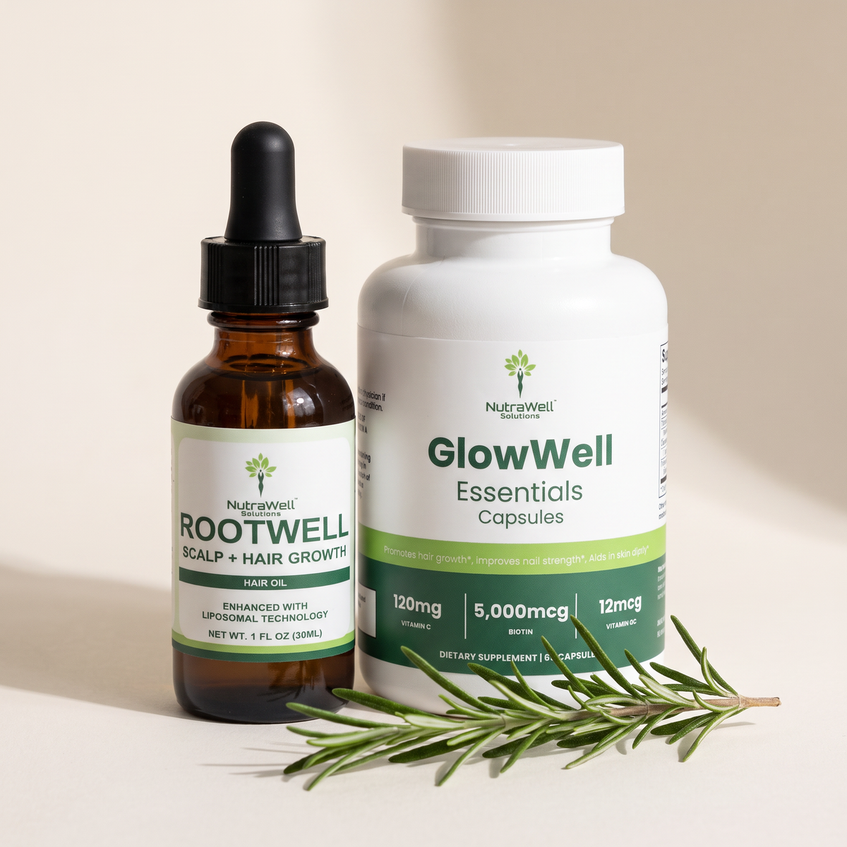 Hair & Scalp Inside-Out Pair: RootWell Scalp and Hair Oil and GlowWell Hair, Skin and Nails Essentials