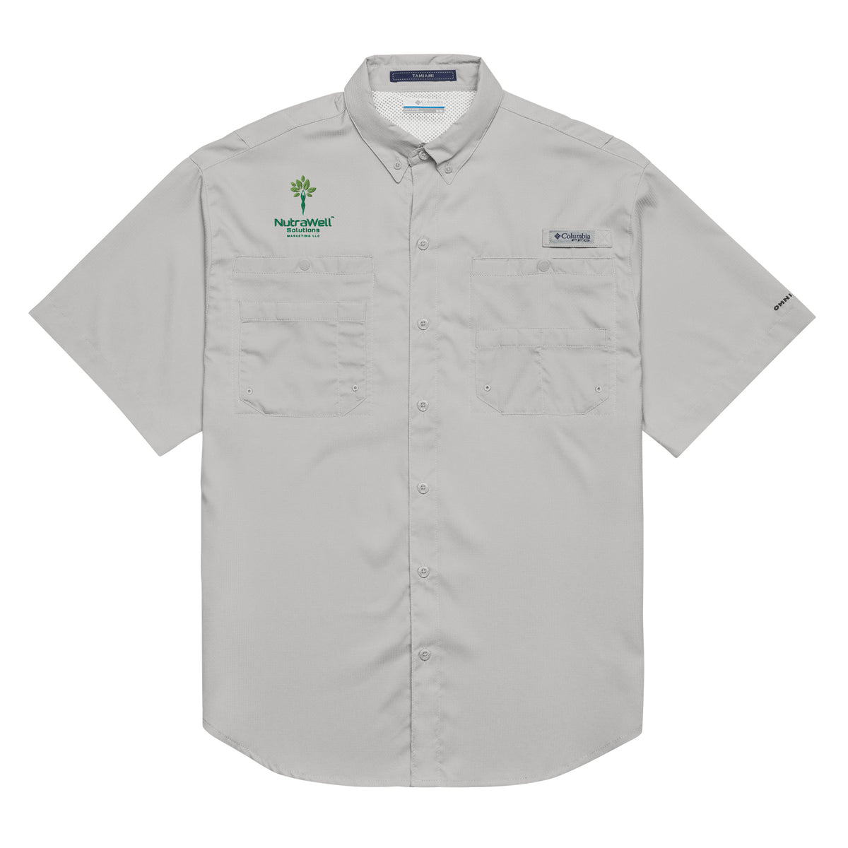 Men's Columbia short sleeve button shirt, detail view
