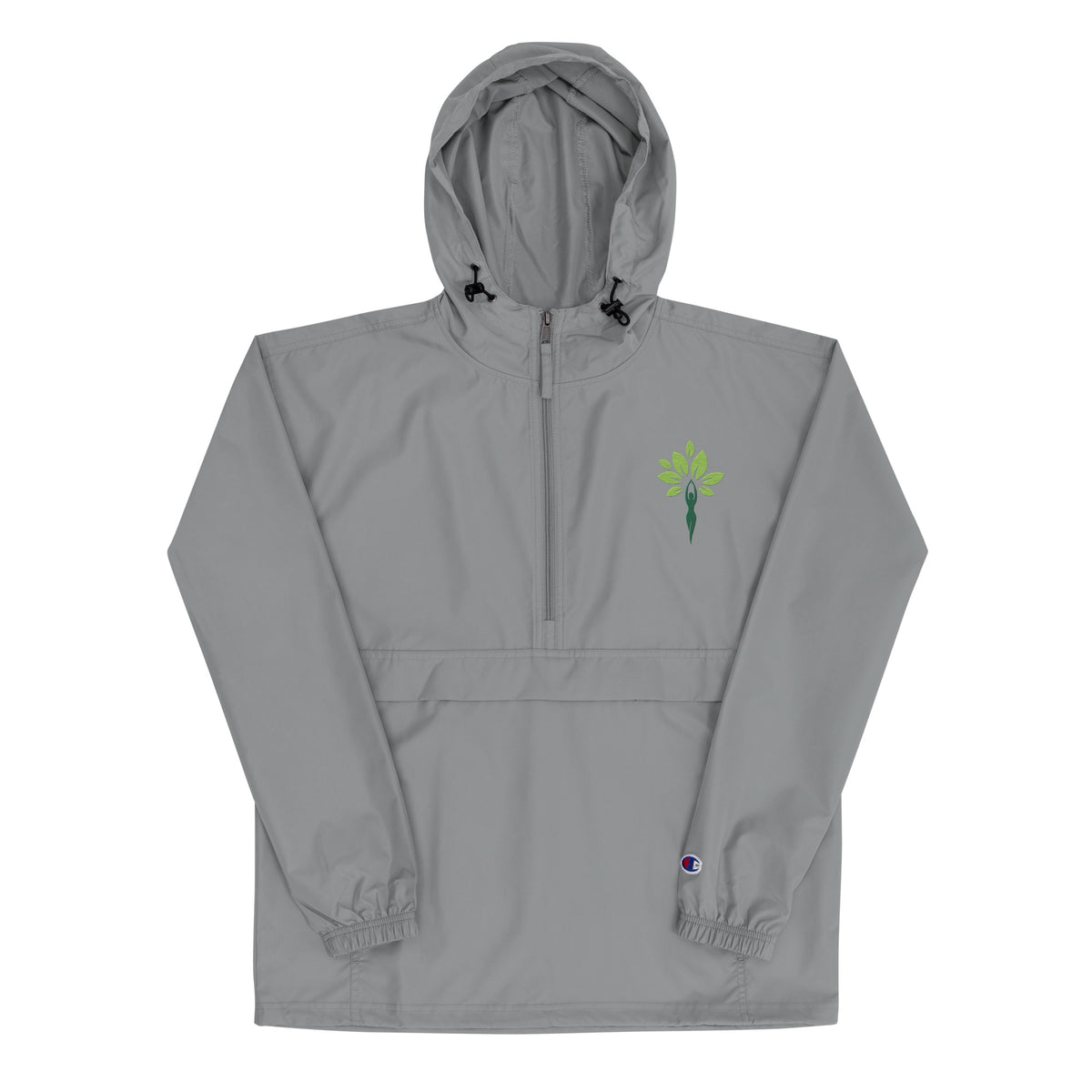 Embroidered Champion packable jacket, detail view